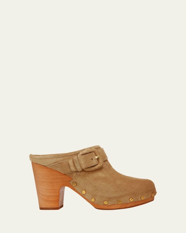 Dacey Buckle Suede Clogs